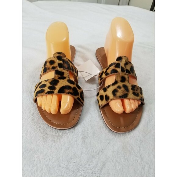 J CREW Women's Size 7 M calf hair slide sandals Animal Print - Picture 2 of 7